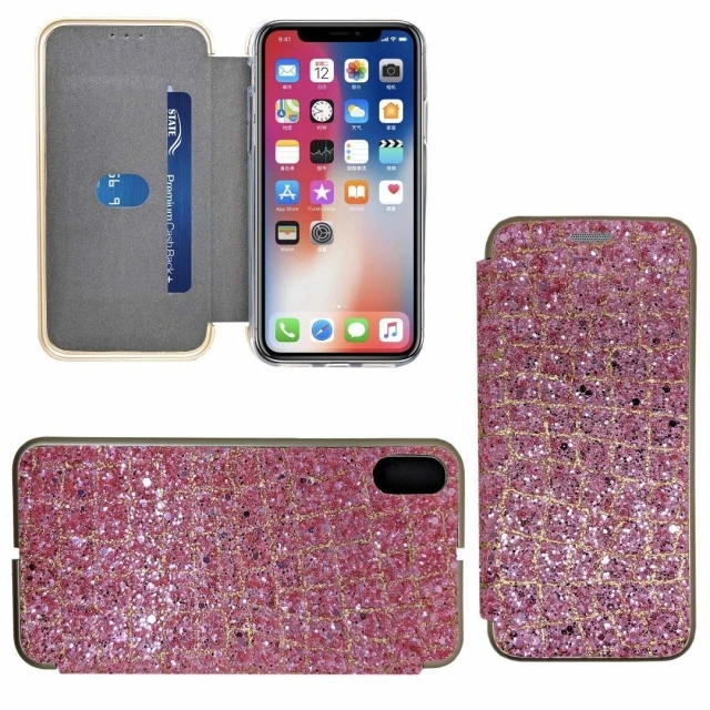IPHONE XS SHINY 3 BOOK CASE ROSE PINK